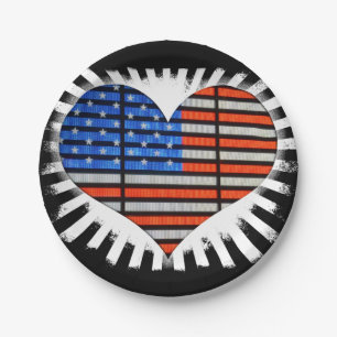 Patriotic Heart American Flag Pappteller