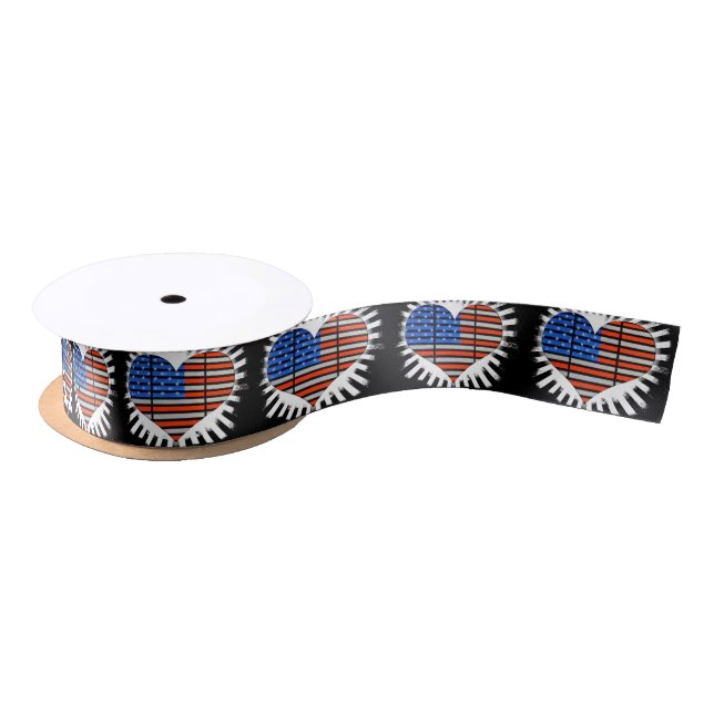 Patriotic Heart American Flag Satinband (Spule)