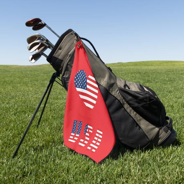 Patriotic Heart Golf Handtuch mit US-Flagge (Gras)