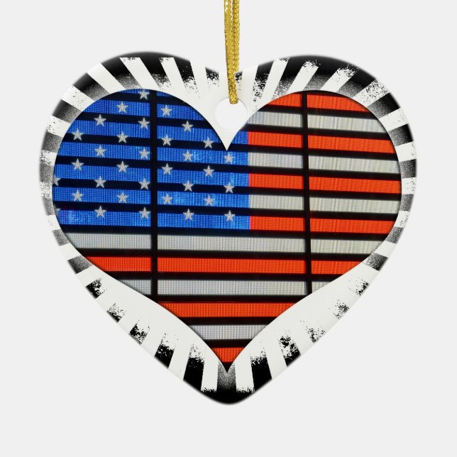 Patriotic Heart Shaped American Flag Neon Keramik Ornament (Vorne)