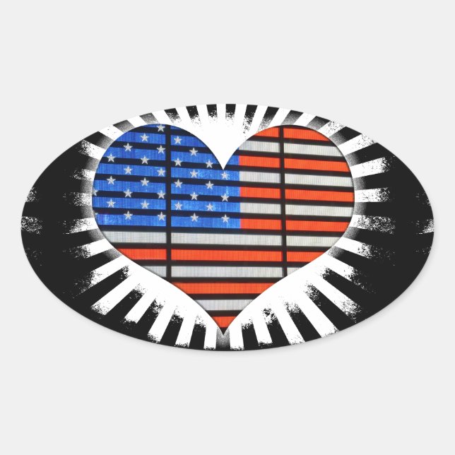Patriotic Heart Shaped American Flag Neon Ovaler Aufkleber (Vorderseite)