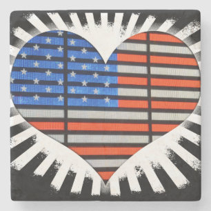 Patriotic Heart Shaped American Flag Steinuntersetzer