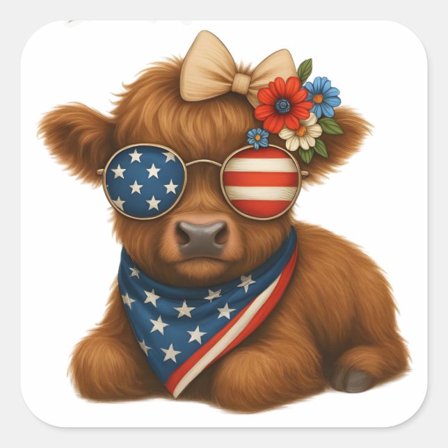 Patriotic highland baby calf quadratischer aufkleber (Vorderseite)