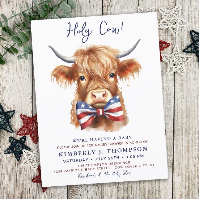 Patriotic Highland Cow Farm Animal Baby Shooter Einladungspostkarte (Von Creator hochgeladen)