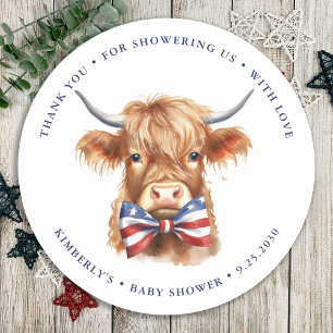 Patriotic Highland Cow Farm Animal Baby Shooter Runder Aufkleber