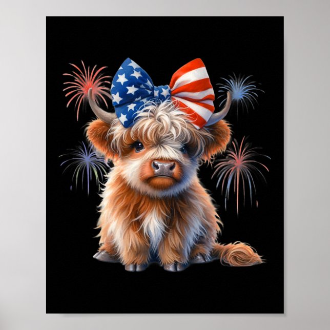Patriotic Highland Kuh Coquette 4. Juli Farmer Poster (Vorne)