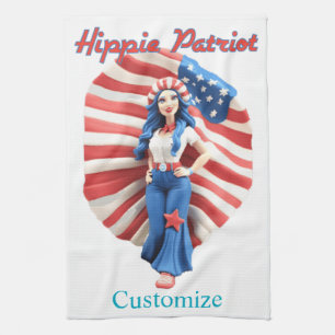 Patriotic Hippie Girl Thunder_Cove Geschirrtuch