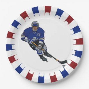 Patriotic Hockey Design Paper Party Plate Pappteller