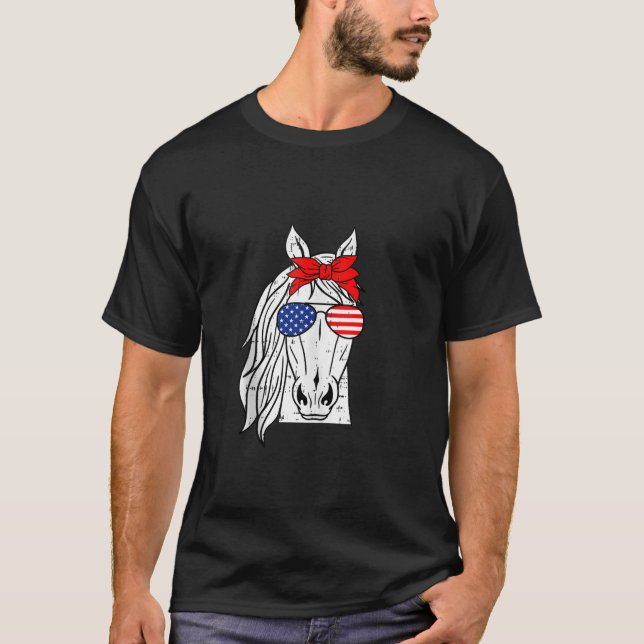 Patriotic Horse 4th Of July Funny Sunglasses Pet L T-Shirt (Vorderseite)