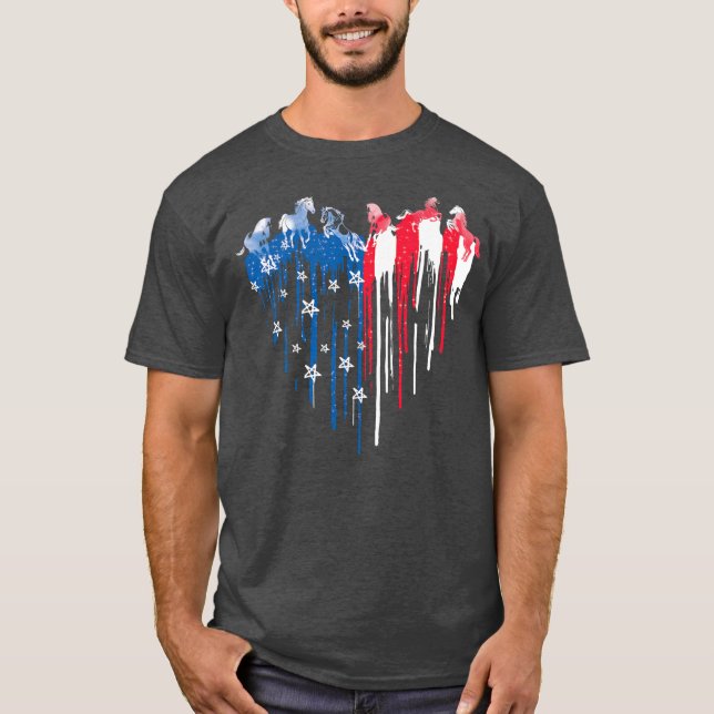 Patriotic Horse American Flag Herbst 4. Juli T-Shirt (Vorderseite)