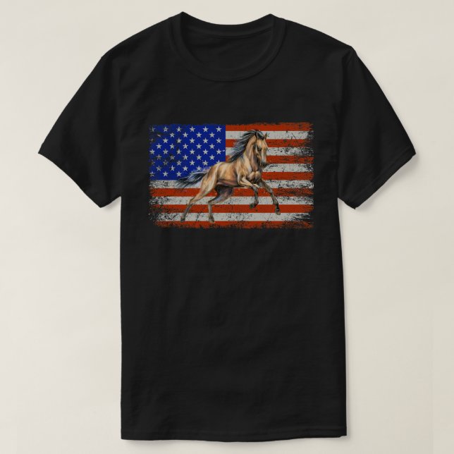 Patriotic Horse American Flag Horseback Riding Far T-Shirt (Design vorne)