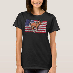 Patriotic Horse American Flag Horseback Riding Far T-Shirt
