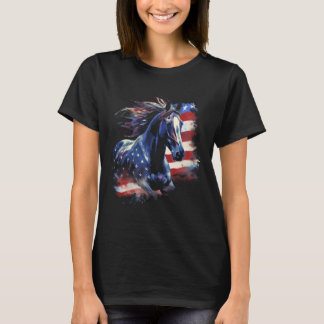 Patriotic Horse American Flag Horseback Riding Wes T-Shirt
