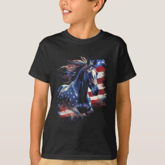 Patriotic Horse American Flag Horseback Riding Wes T-Shirt