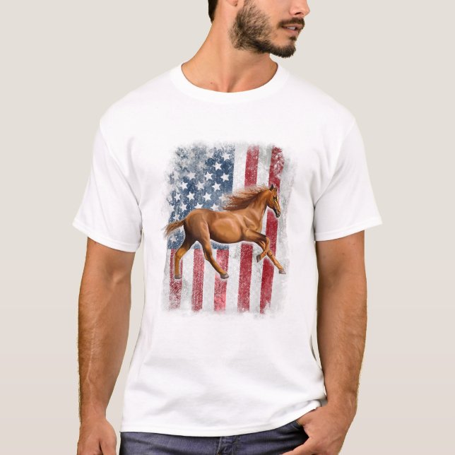Patriotic Horse American Flag T-Shirt (Vorderseite)