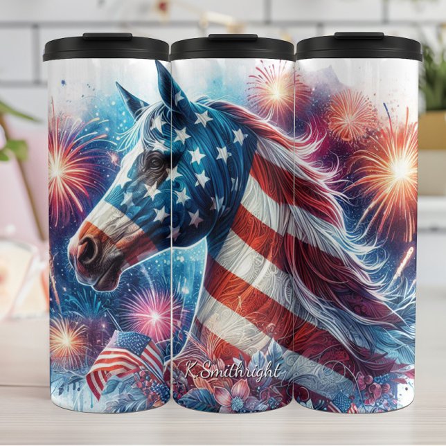 Patriotic Horse Fireworks Celebration Art Thermosbecher (Von Creator hochgeladen)