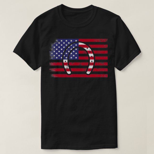 Patriotic Horseshoe American Flag 4. Juli Anim T-Shirt (Design vorne)