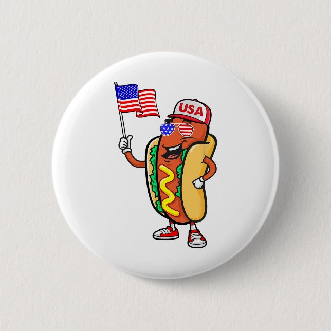 Patriotic Hot Dog American Flag USA Funny 4. J Button (Vorderseite)