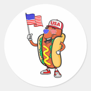 Patriotic Hot Dog American Flag USA Funny 4. J Runder Aufkleber