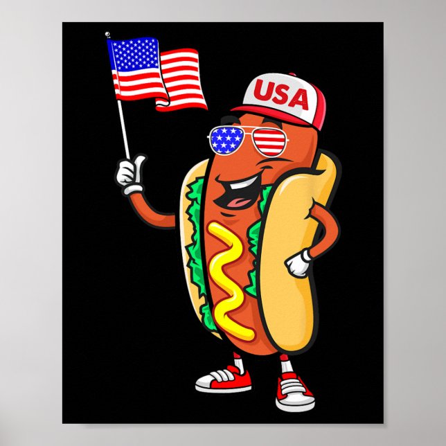 Patriotic Hot Dog American Flag Usa Funny 4th Of J Poster (Vorne)