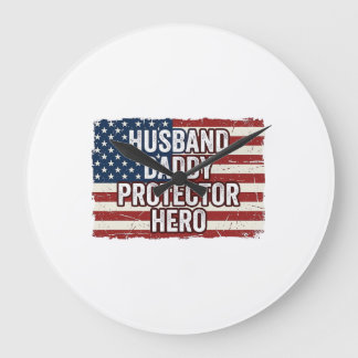 Patriotic Husband Daddy Protector Hero Flag Shirt  Große Wanduhr