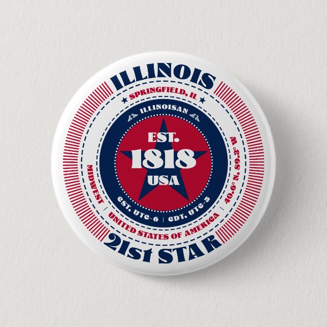 Patriotic Illinois Circle mit Staat Details Button (Vorderseite)