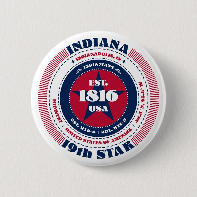 Patriotic Indiana Circle mit Staat Details Button (Vorderseite)
