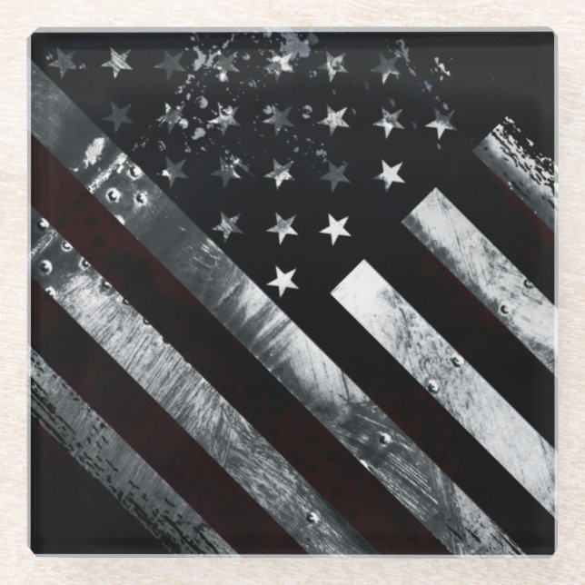 Patriotic Industrial American Flag Glasuntersetzer (Vorderseite)