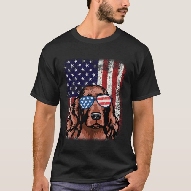 Patriotic Irish Setter American Flag Dog T-Shirt (Vorderseite)