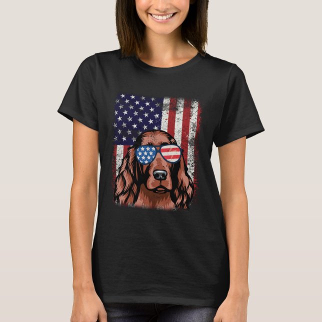 Patriotic Irish Setter American Flag Dog T-Shirt (Vorderseite)