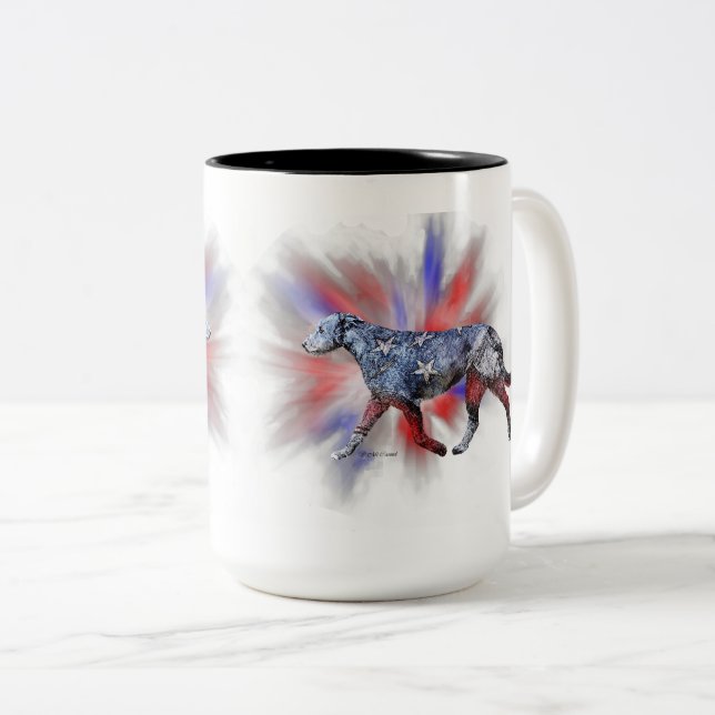 Patriotic Irish Wolfhound Red White & Blue Zweifarbige Tasse (VorderseiteRechts)