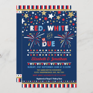 Patriotic July 4th Baby Dusche Red White Due Einladung