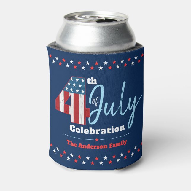 Patriotic July 4th Red White Blue USA Flag Stars Dosenkühler (Kanne Rückseite)