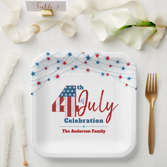 Patriotic July 4th Red White Blue USA Flag Stars Pappteller (Hochzeit)
