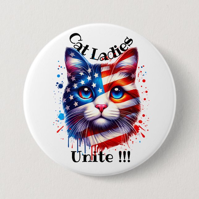 Patriotic Kamala Cat Ladys Unite Walz Button (Vorderseite)