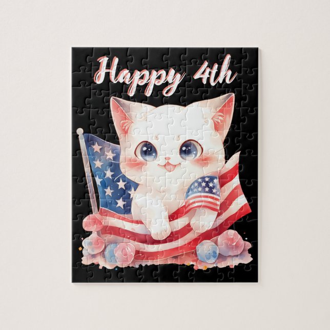 Patriotic Kitten 4. Juli Happy 4. Custom Puzzle (Vertikal)