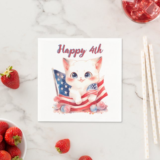 Patriotic Kitten 4. Juli Happy 4. Custom Serviette (Beispiel)
