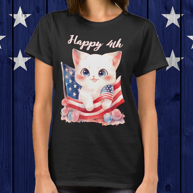 Patriotic Kitten 4. Juli Happy 4. Custom T-Shirt (Patriotic Kitten 4th of July Happy 4th Custom T-Shirt)