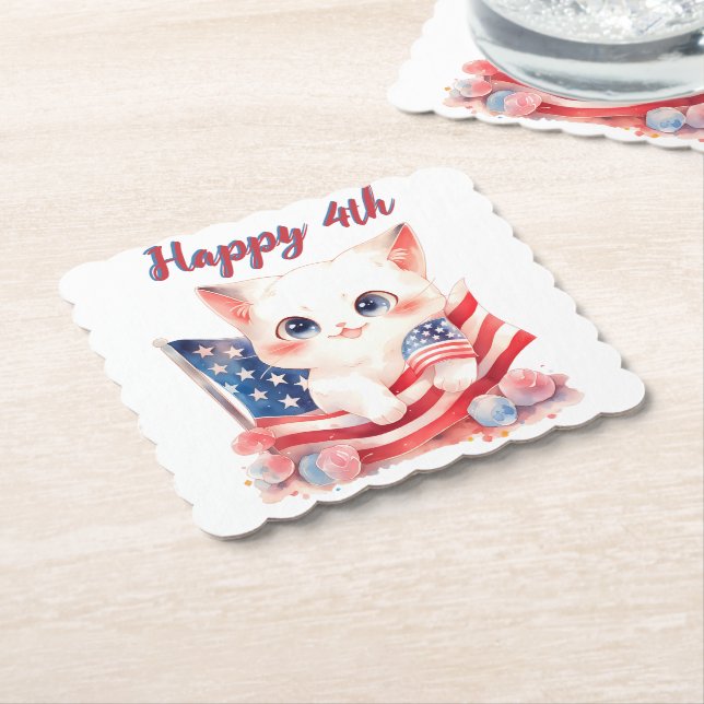 Patriotic Kitten 4. Juli Happy 4. Custom Untersetzer (angewinkelt)