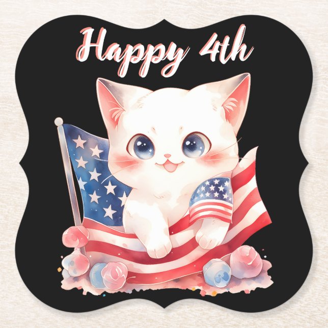Patriotic Kitten 4. Juli Happy 4. Custom Untersetzer (Vorderseite)
