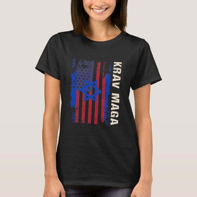 Patriotic Krav Maga Us Flag Israel T-Shirt (Vorderseite)