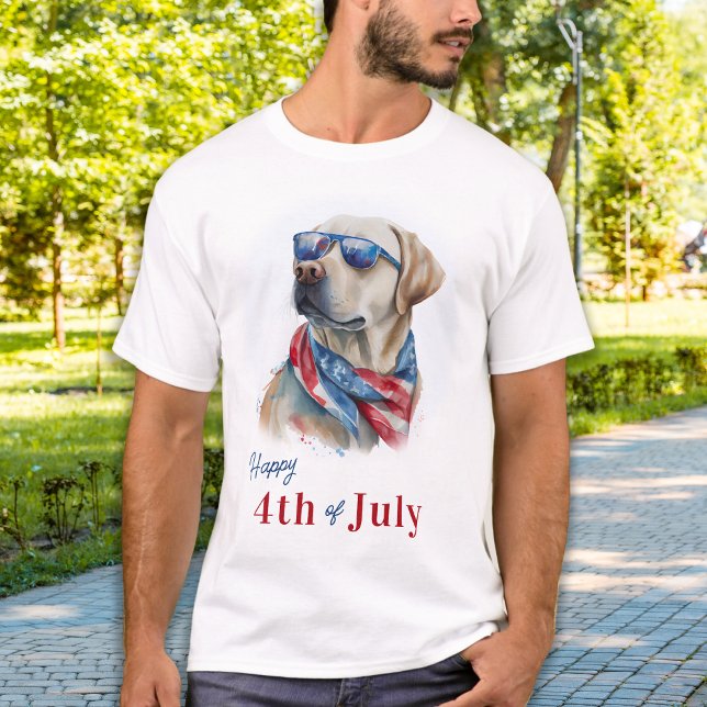 Patriotic Labrador Hund USA Flag Happy 4. Juli T-Shirt (Von Creator hochgeladen)