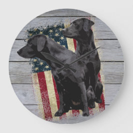 Patriotic Labrador Retriever, American Flag Large Große Wanduhr