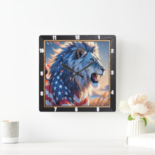 Patriotic Lion Majestic Quadratische Wanduhr