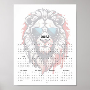 Patriotic Lion Red White and Blue 2025 Calendar Poster