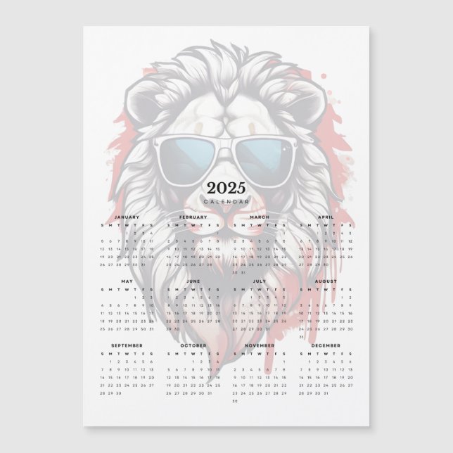 Patriotic Lion Red White Blue 2025 Magnet Kalender (Vorderseite)