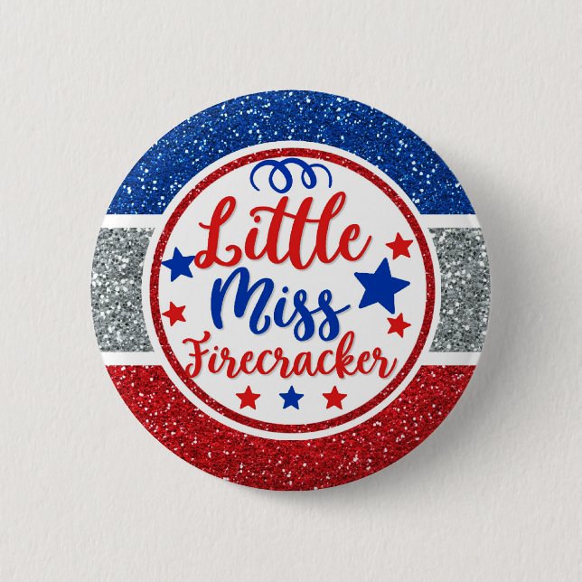 Patriotic Little Miss Firecracker Glittery Button (Vorderseite)