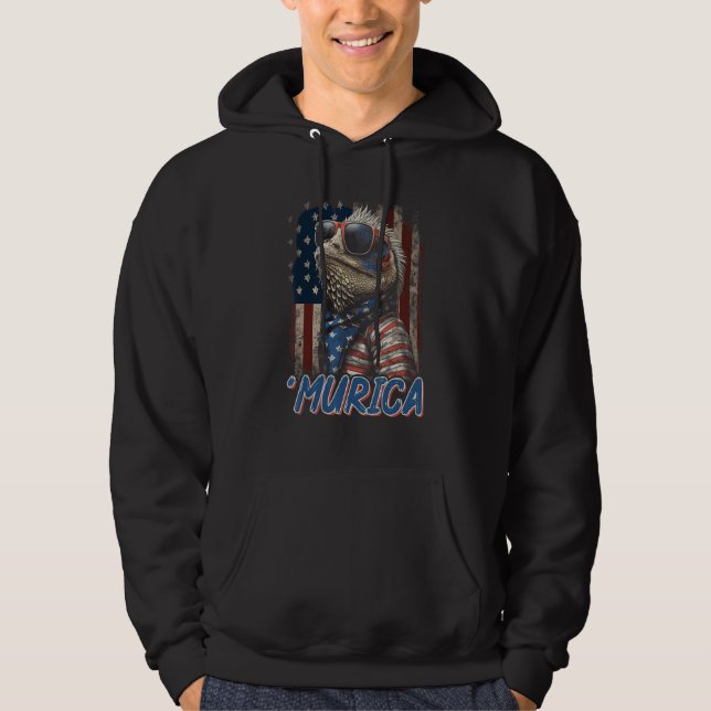 Patriotic Lizard Murica 4th of July Bearded Dragon Hoodie (Vorderseite)