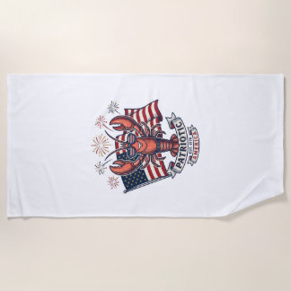 Patriotic Lobster Flag Vintage Engraving T-Shirt_1 Strandtuch