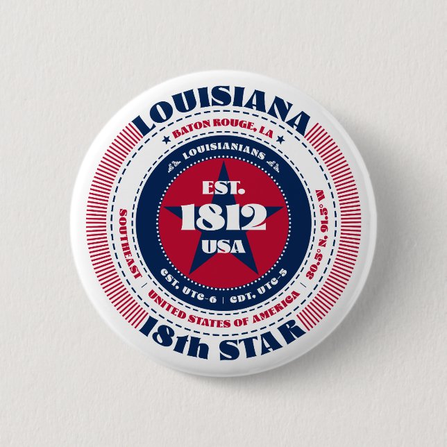 Patriotic Louisiana Circle mit Staat Details Button (Vorderseite)